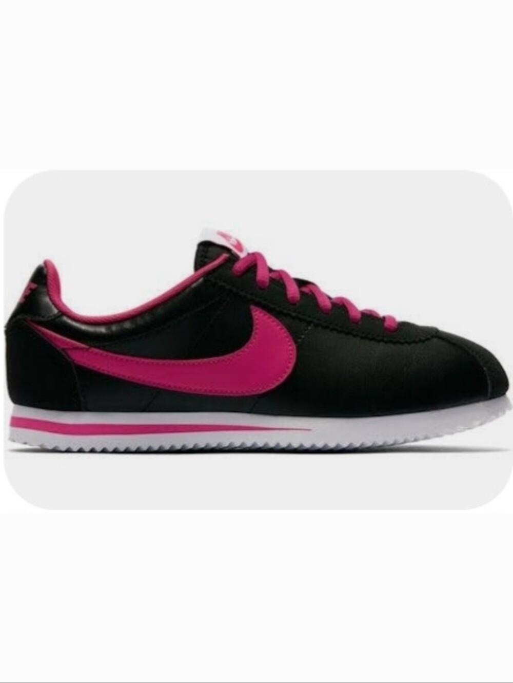 Nike Classic Cortez Leather GS Black Vivid Pink 749502-001 Size 6Y / Women's 7.5